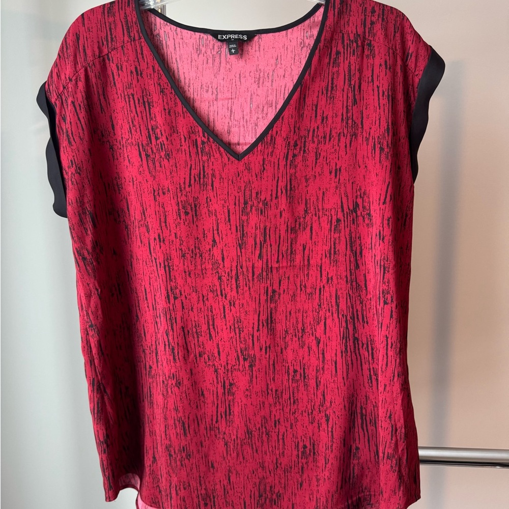 Express Women's Red and Black Patterned Blouse